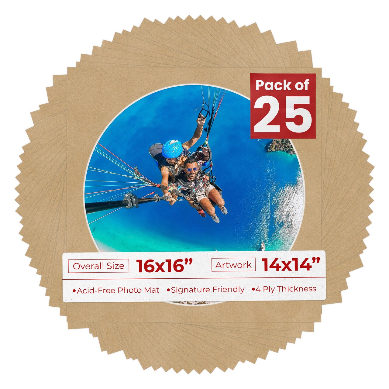 Beige Suede Mat Board for 16x16 Frames - Circle Opening for 14x14 Photos